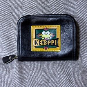 Vintage Sanrio Keroppi Black Faux Leather Zip Around Wallet